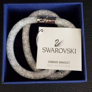 Swarovski Stardust Double Wrap Bracelet White Crystal Mesh Silver Tone Clasp M